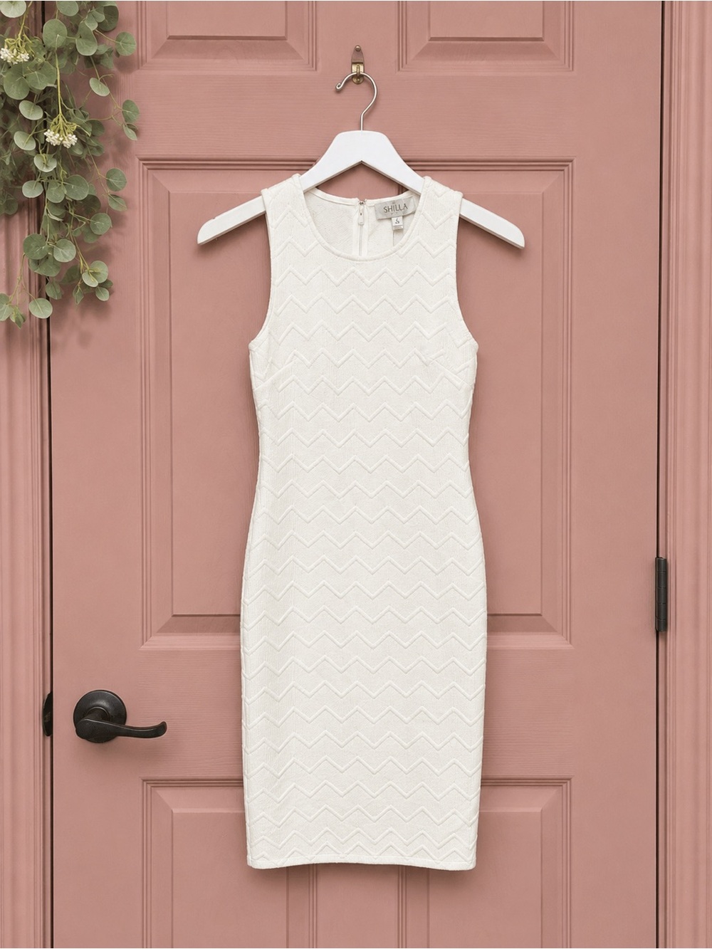 Sleeveless Chevron Bodycon Dress in Ivory - Picture 1 of 3